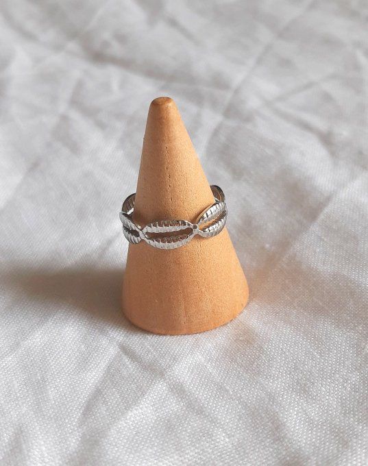 Bague acier argentée Cauris
