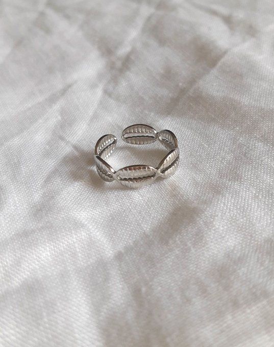 Bague acier argentée Cauris