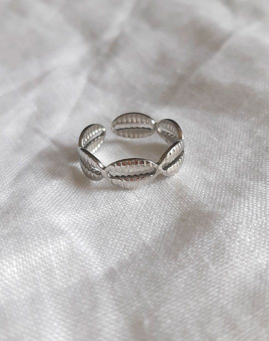 Bague acier argentée Cauris