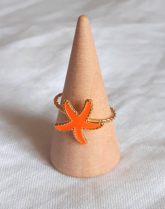 Bague acier dorée et orange Havane