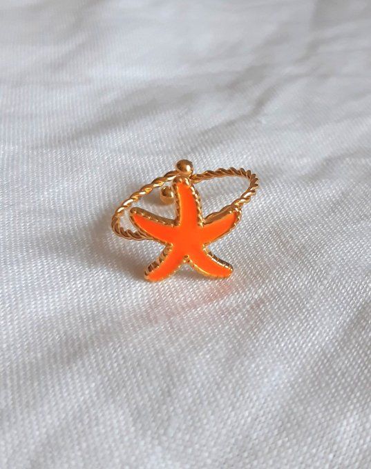Bague acier dorée et orange Havane