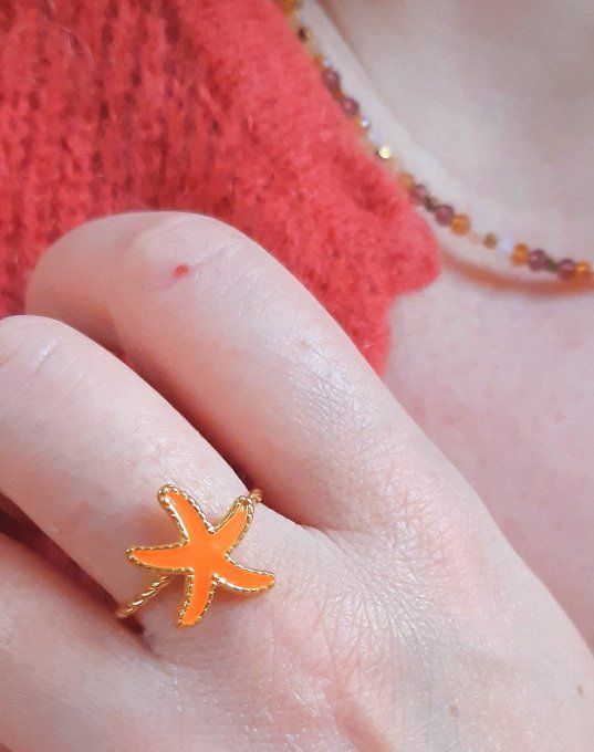 Bague acier dorée et orange Havane