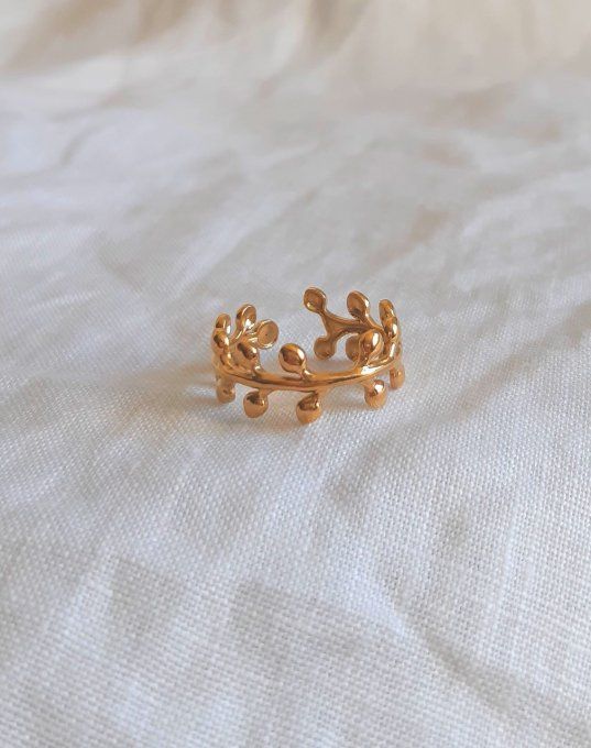 Bague en acier inoxydable dorée Laurier