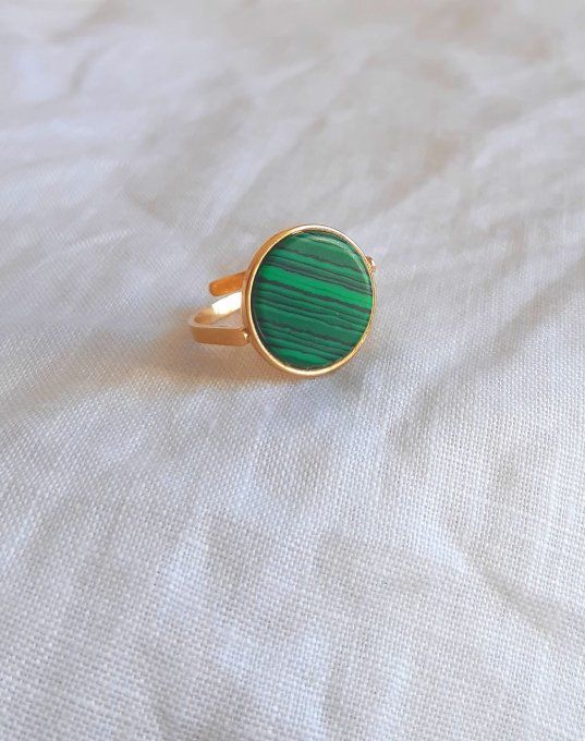 Bague en acier et Malachite Hermione