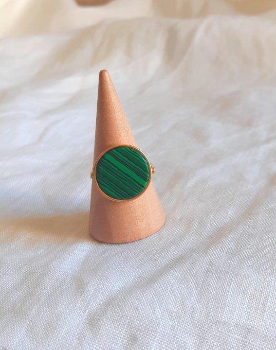 Bague en acier et Malachite Hermione