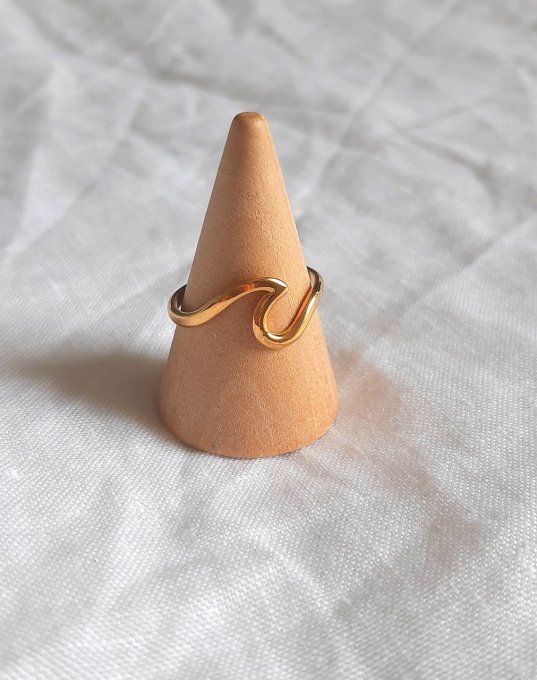 Bague acier dorée Wave
