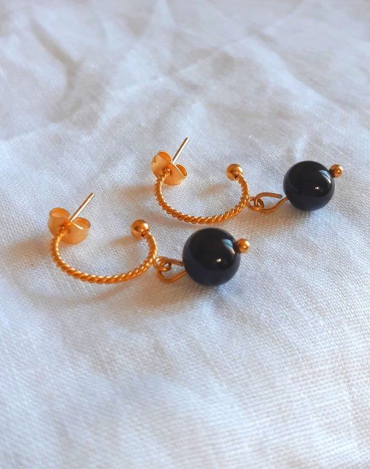 Boucles en acier dorées et obsidienne Néo