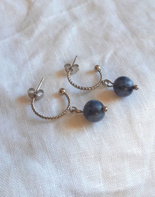 Boucles en acier argentées et Sodalite Nora