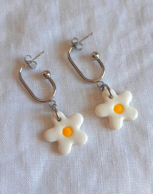 Créoles en acier argentées Flora