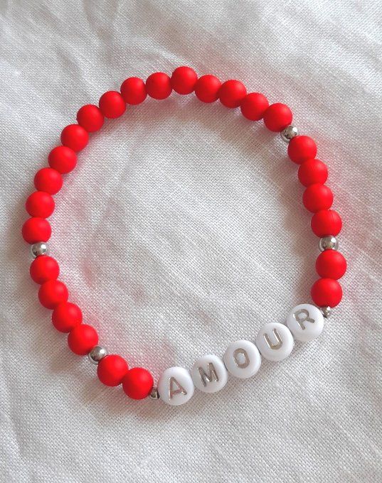 Bracelet élastique rouge foncé/argenté AMOUR