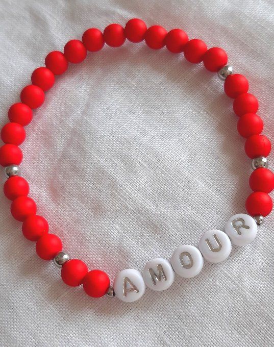 Bracelet élastique rouge foncé/argenté AMOUR