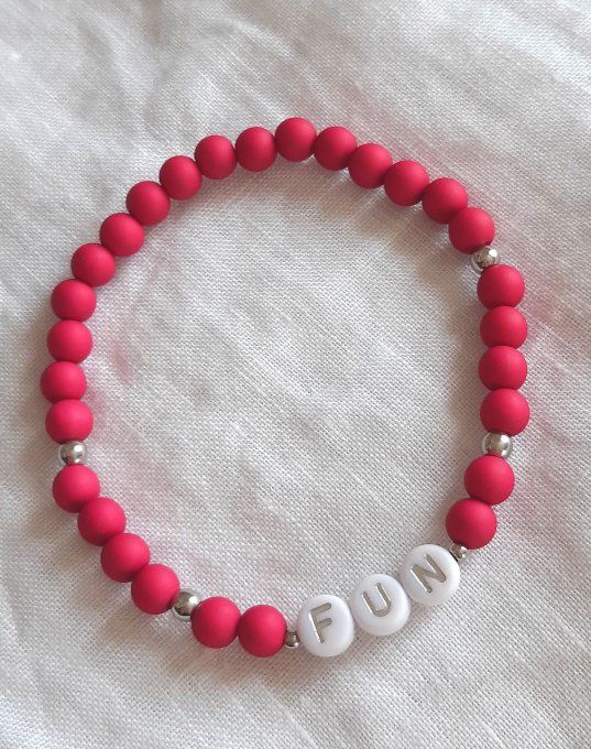Bracelet élastique magenta/argenté FUN
