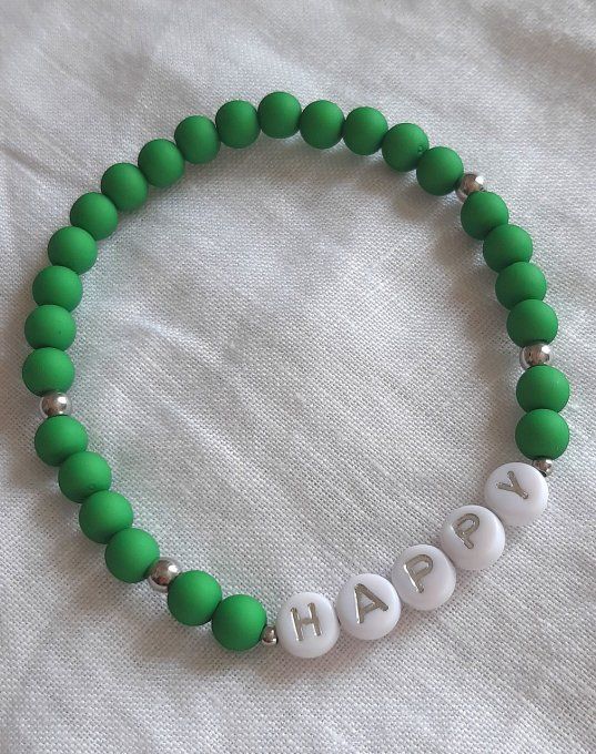 Bracelet élastique vert/argenté HAPPY