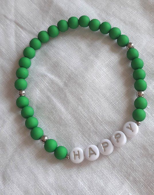 Bracelet élastique vert/argenté HAPPY