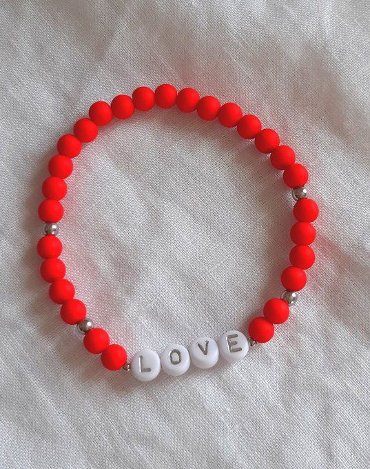 Bracelet élastique rouge/argenté LOVE