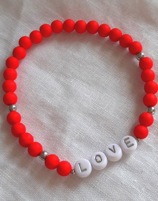 Bracelet élastique rouge/argenté LOVE