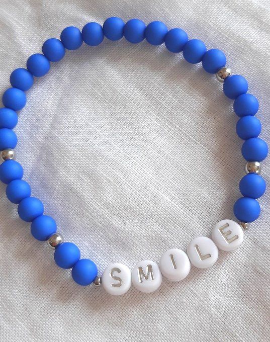 Bracelet élastique bleu/argenté SMILE
