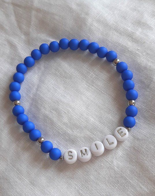 Bracelet élastique bleu/argenté SMILE