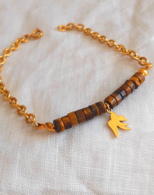 Bracelet acier oeil de tigre Bird