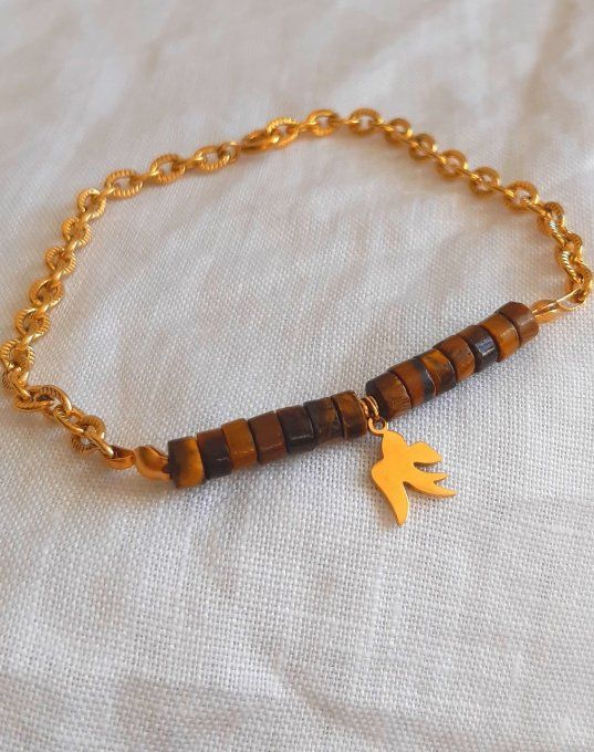 Bracelet acier oeil de tigre Bird