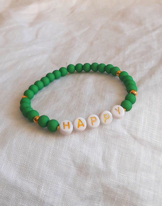 Bracelet élastique vert HAPPY