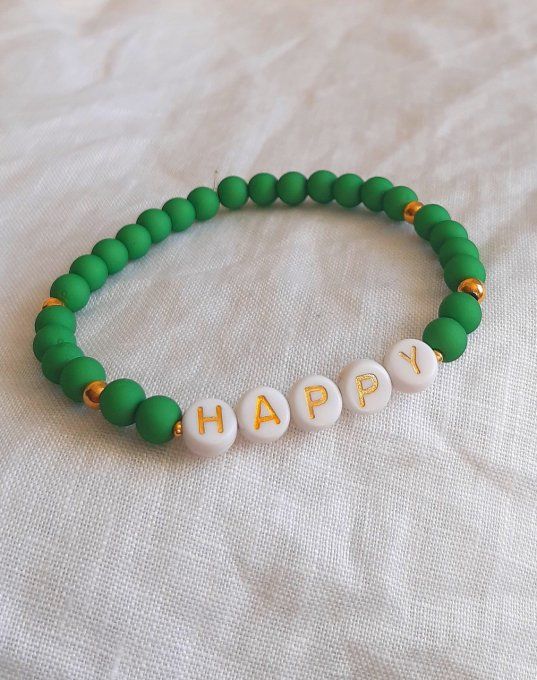 Bracelet élastique vert HAPPY