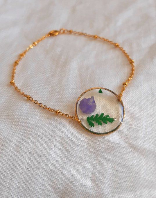 Bracelet acier fleurs séchées Iris
