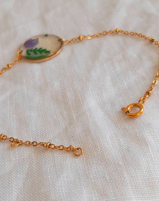Bracelet acier fleurs séchées Iris