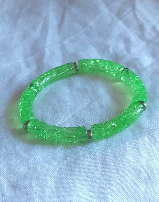 Bracelet élastique vert/argenté Maud
