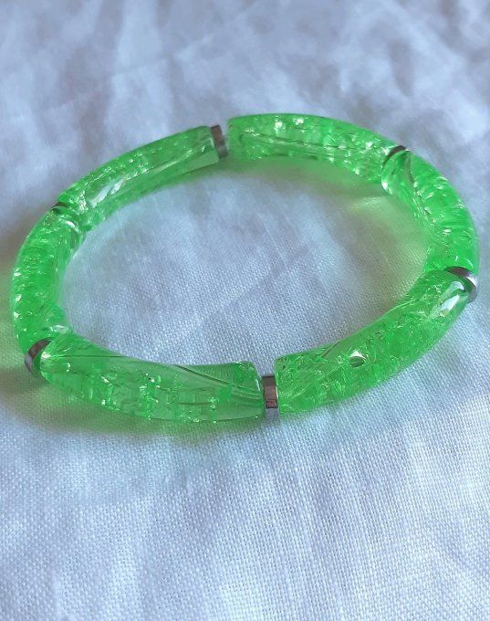 Bracelet élastique vert/argenté Maud