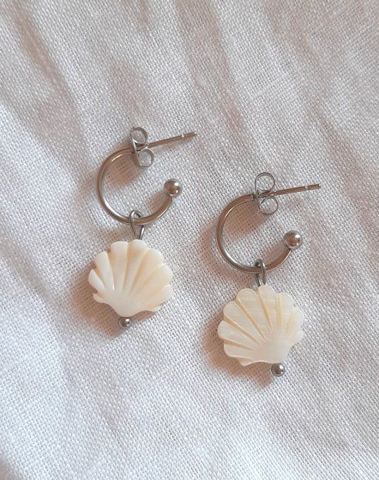 Charm coquillage nacre argenté pour créoles 12mm