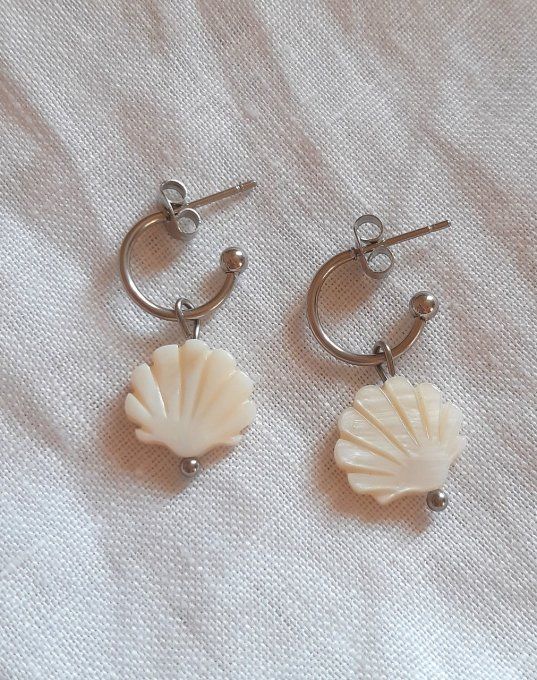 Charm coquillage nacre argenté pour créoles 12mm