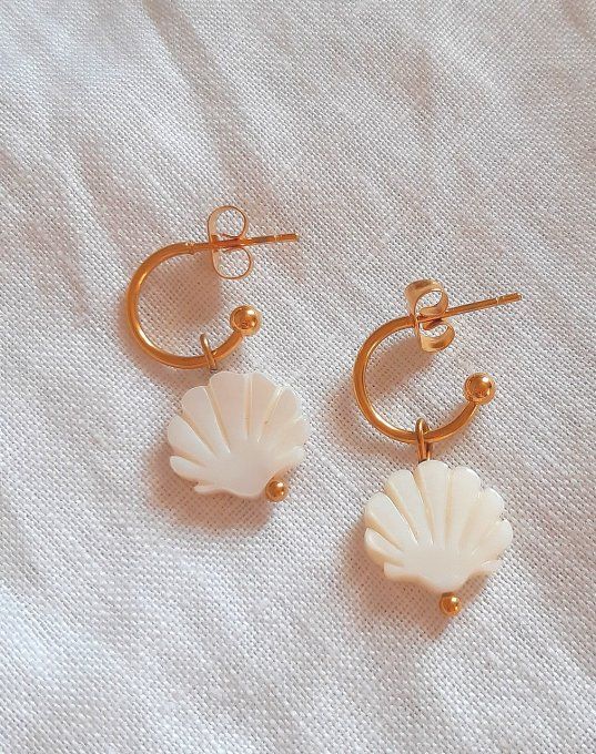 Charm coquillage nacre doré pour créoles 12mm