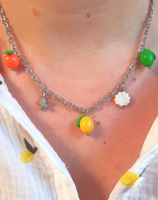 Collier acier argenté Agrume