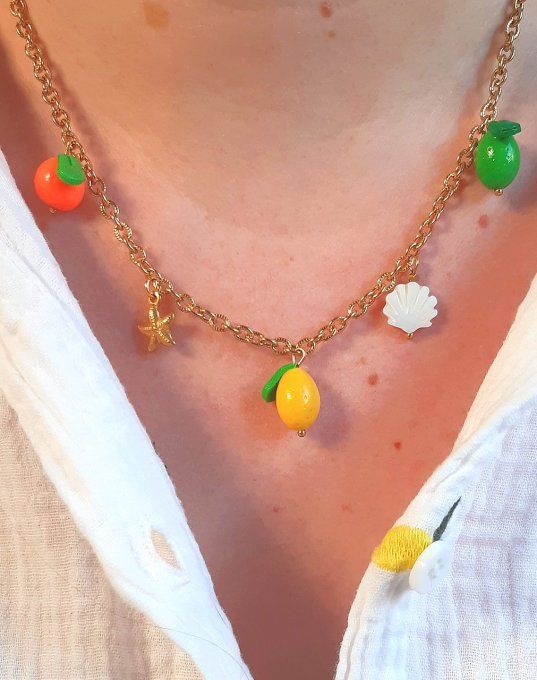 Collier acier doré Agrume