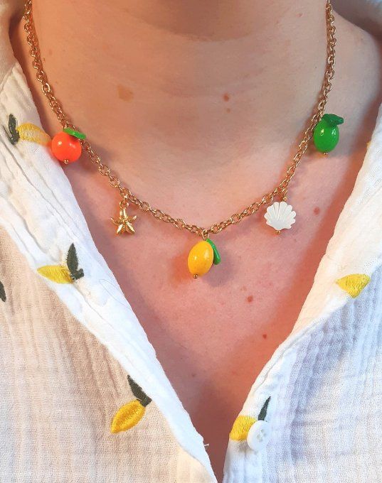 Collier acier doré Agrume