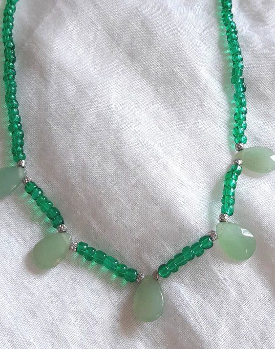 Collier acier argenté et aventurine Paradisio 