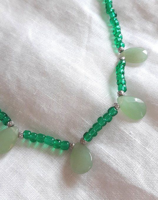 Collier acier argenté et aventurine Paradisio 