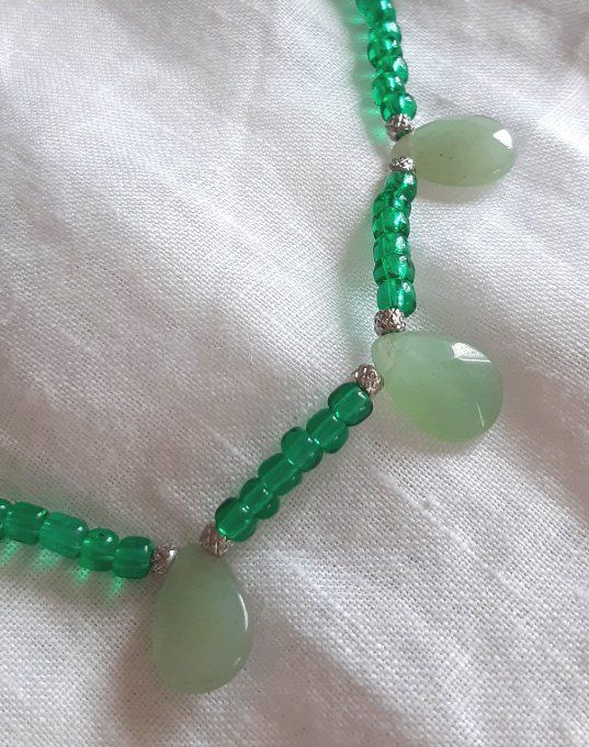 Collier acier argenté et aventurine Paradisio 
