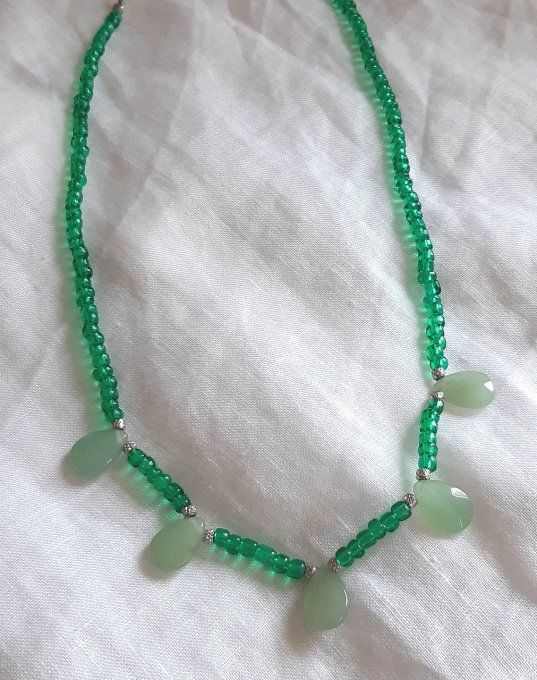 Collier acier argenté et aventurine Paradisio 