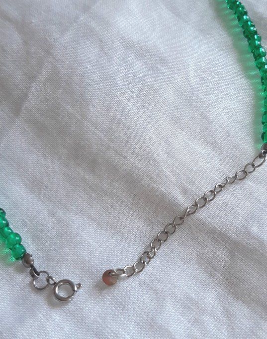 Collier acier argenté et aventurine Paradisio 