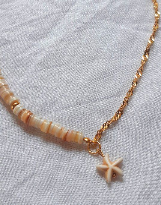 Collier acier doré et coquillage Mermaid