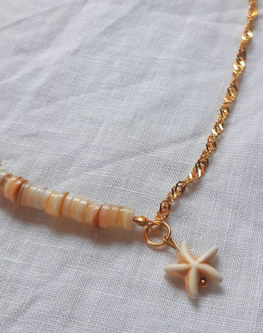 Collier acier doré et coquillage Mermaid