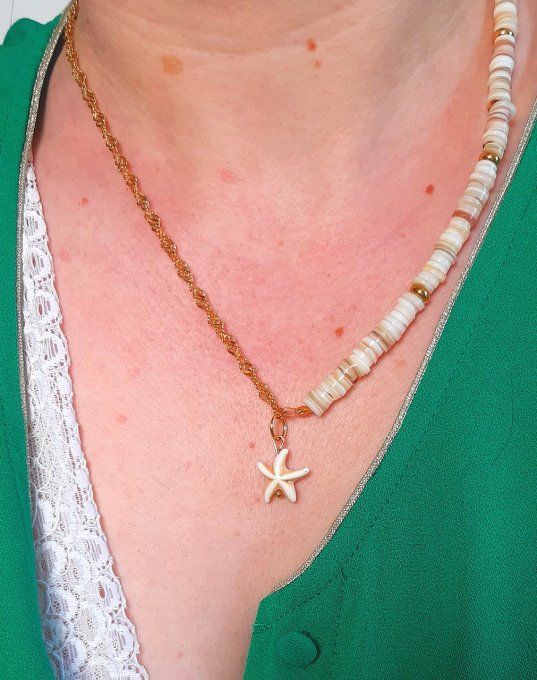 Collier acier doré et coquillage Mermaid