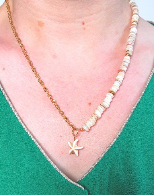 Collier acier doré et coquillage Mermaid