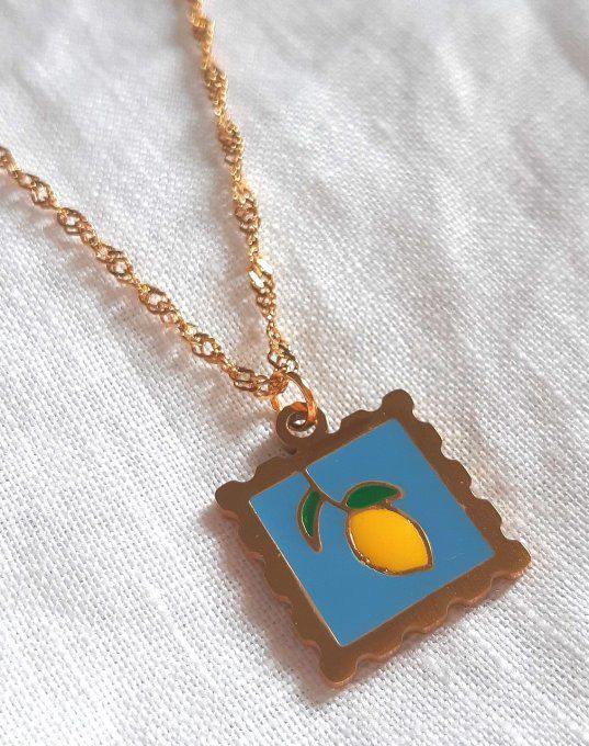 Collier acier doré Citron