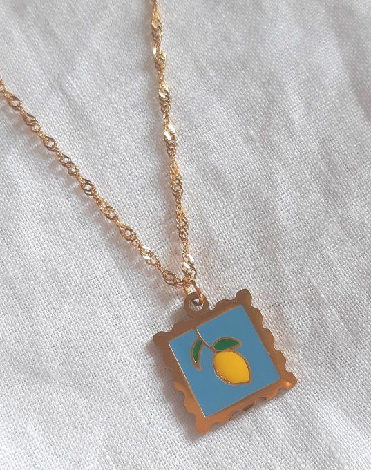 Collier acier doré Citron