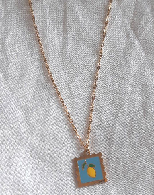 Collier acier doré Citron