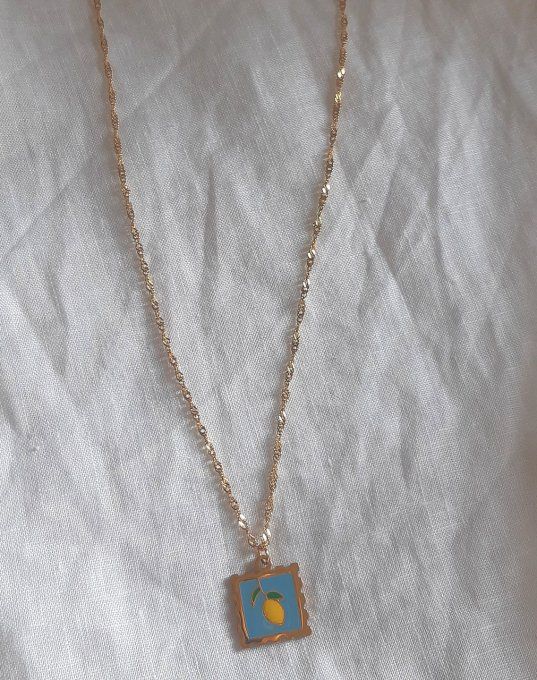 Collier acier doré Citron