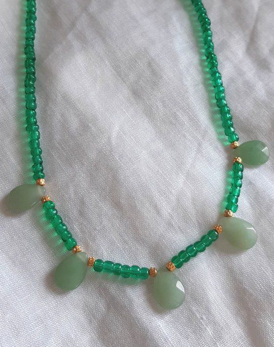 Collier acier doré et aventurine Paradisio